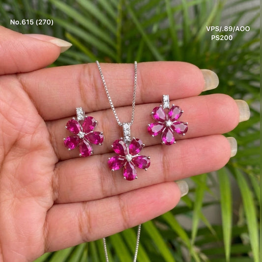 Blush bloom silver pendant set for women