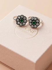 Noir bloom silver toerings for women