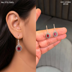 Aarohi red silver earrings