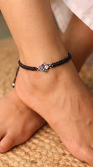 GemSquare Colourful Stone Silver Thread Payal for Women