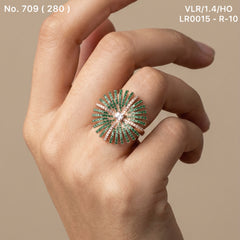 Green blossom silver ring for women