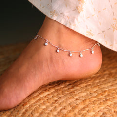 Silver Crystal Drop Silver Payal