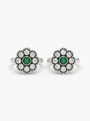 Noir bloom silver toerings for women
