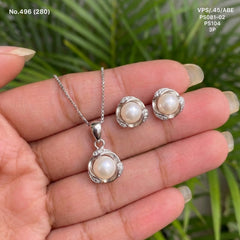 Pearl magic silver pendant set for women