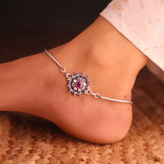 Floral crownshine silver anklet