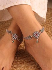 Ethnic Charm Jaipur Silver Anklets for Women