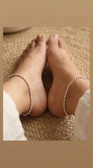 Slim Silver Women Payal with Beaded Grace