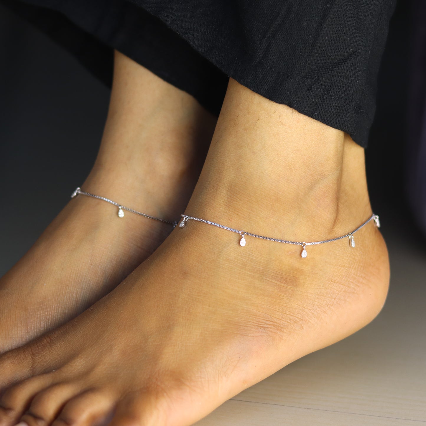 Silver Jewel Drop Payal