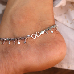 Elegant Flower Charm Heavy Silver Payal