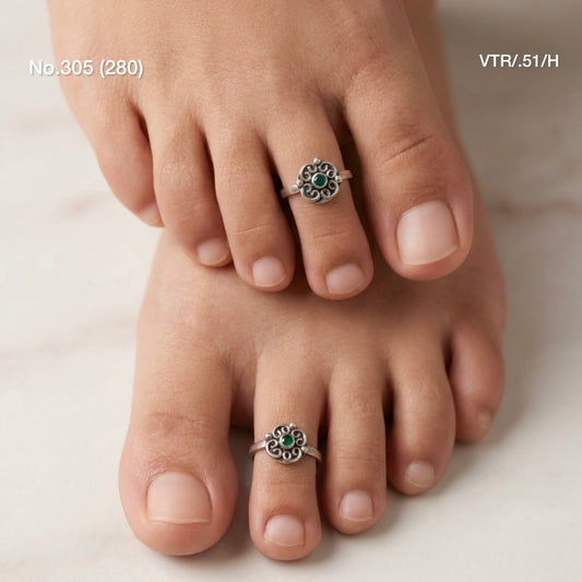 Green aura silver toerings for women