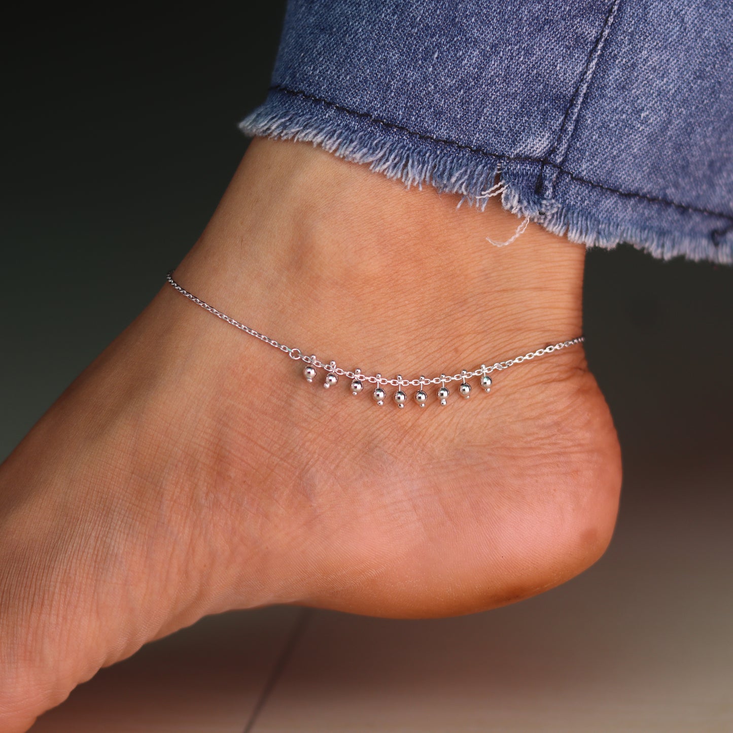 Charm Silver Payal with Dangling Beads for Women