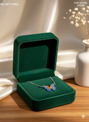 Blue monarch charm silver chain pendant