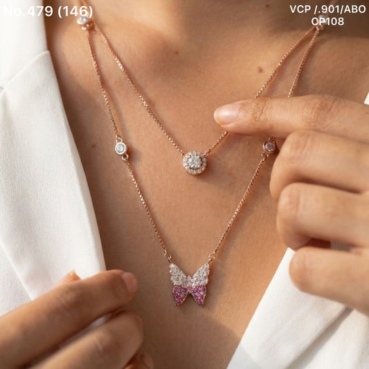 Butterfly drift layer silver chain pendant for women