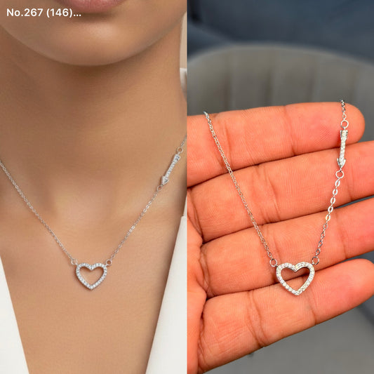 Classic heart outline silver chain pendant