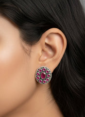 Royal pink stone silver stud