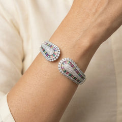Multi shine spark silver kada for women