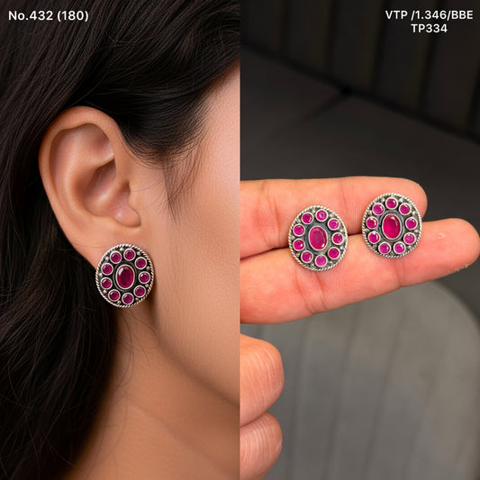 Royal pink stone silver stud