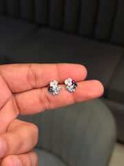 Floral colour leaf silver stud