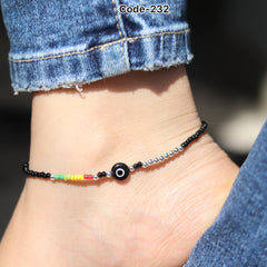 Silver Evil Eye with Black & Multicolor Beads Payal