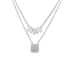 Crystal cascade layer silver chain pendant