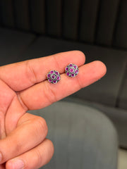 Purple bloom silver stud