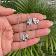 Dual heart charm silver pendant set for women