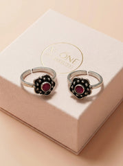 Timeless bloom oxidised silver toerings for women