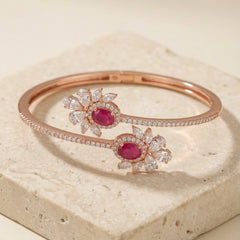 Flora red shine silver kada for women