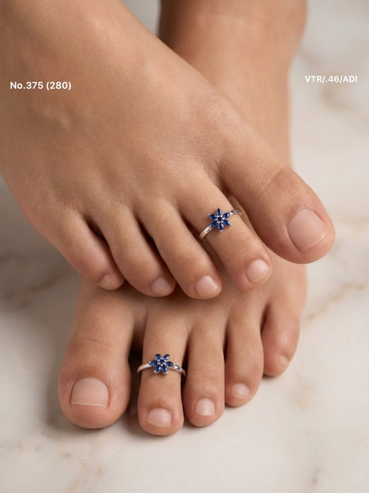 Silver Blue Blossom Toe Ring for women