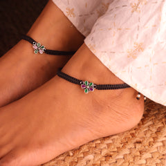 Kala Dhaaga Phool silver Payal for women