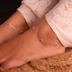 Red ember silver Payal for women
