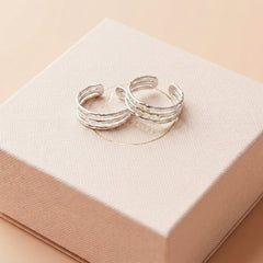Triple layer silver toerings for women
