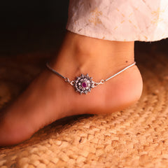 Floral crownshine silver anklet