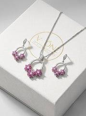 Pink charms silver pendant set for women