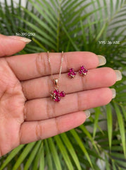 Flora pink silver pendant set for women