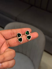Green duo heart silver stud