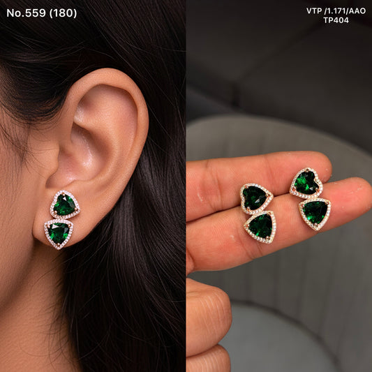 Green duo heart silver stud
