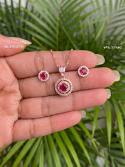 Ruby twist silver pendant set for women