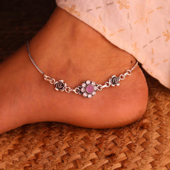 Rosy spectrum silver anklet for women