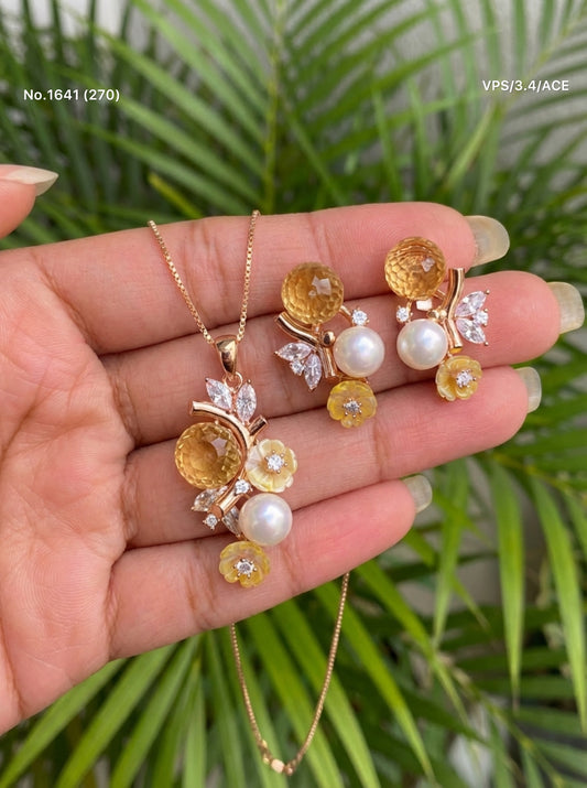 Pearl grace silver pendant set for women