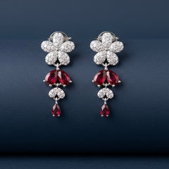 Ruby petal drops silver earrings