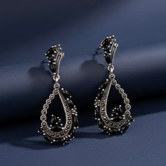 Dark glam drop silver earrings