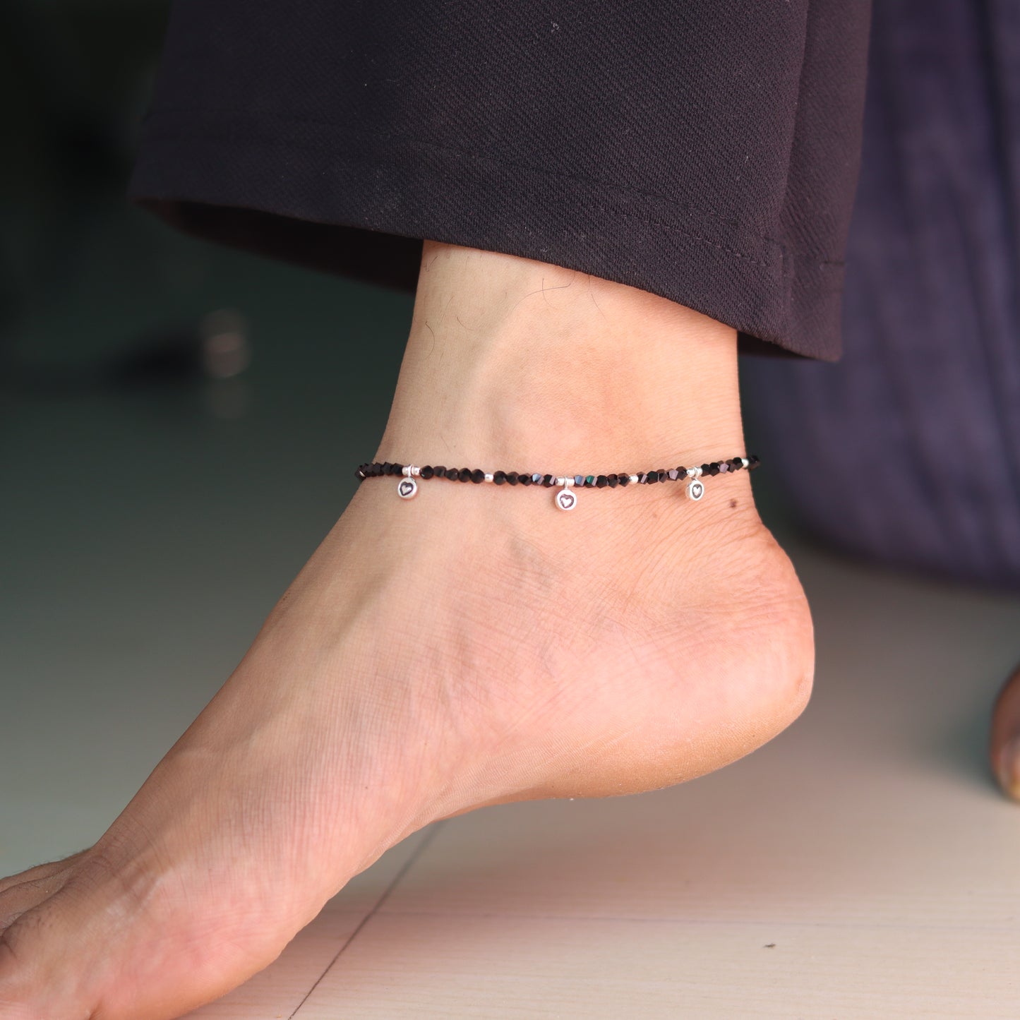 Dangling Heart Silver Anklet for Women