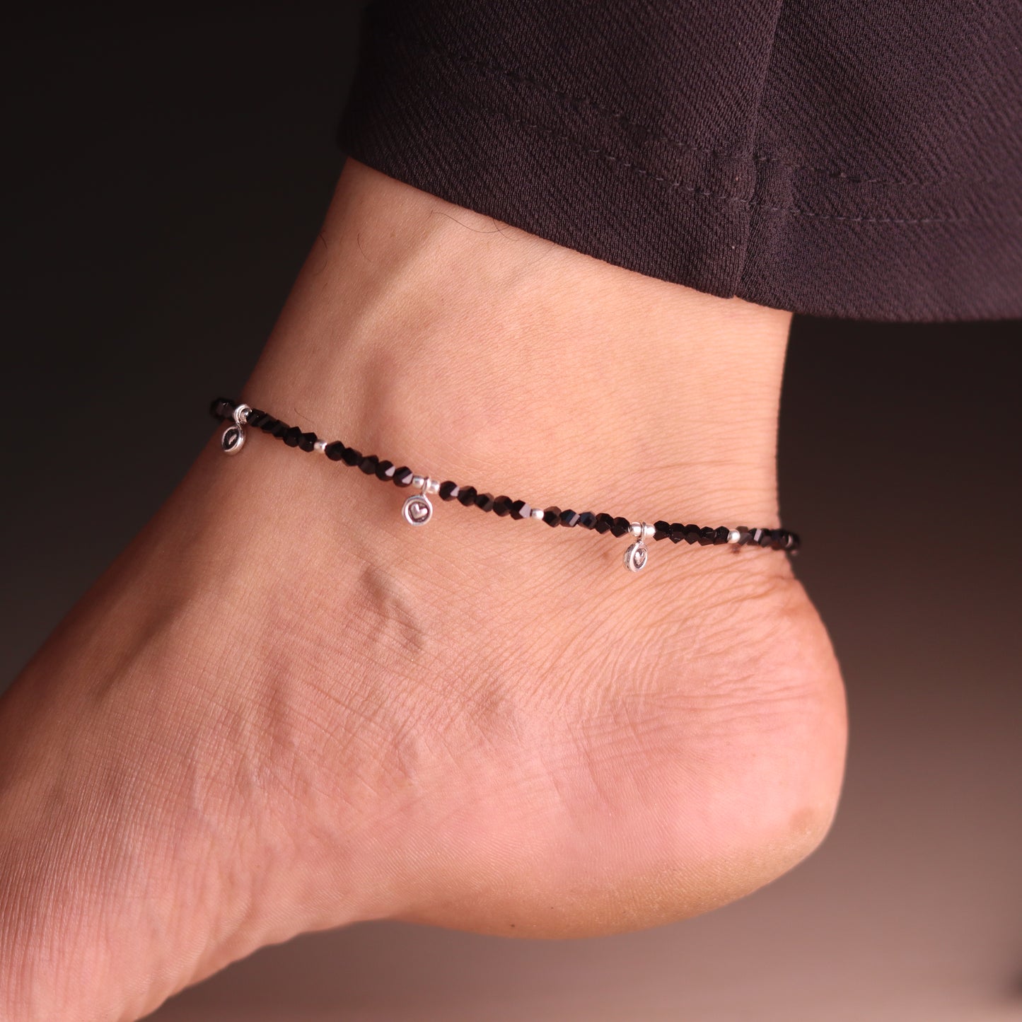 Dangling Heart Silver Anklet for Women