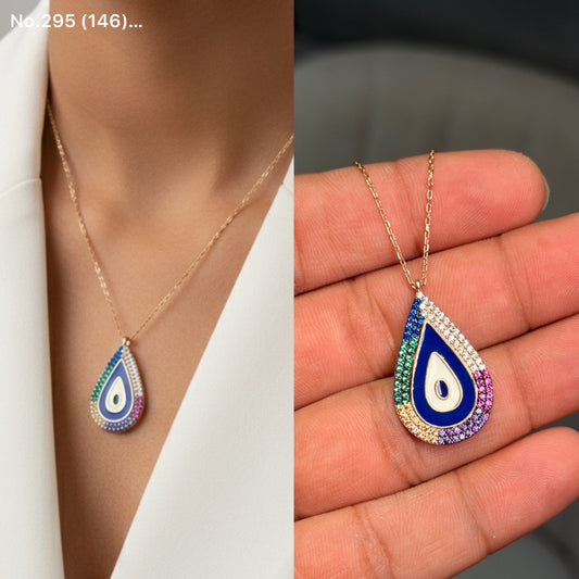 Rainbow drip silver chain pendant