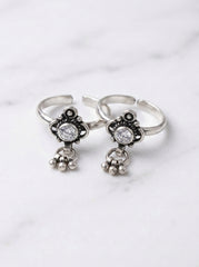 Hanging Ghungaroo oxidised silver toerings for women