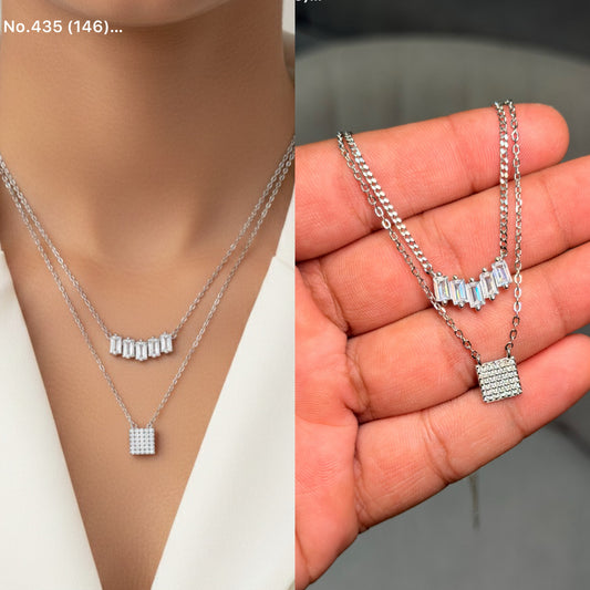 Crystal cascade layer silver chain pendant