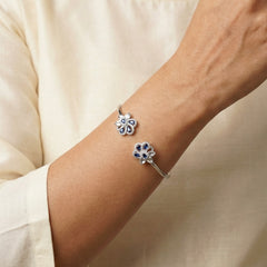 Shining blue bloom silver kada for women