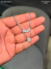 Crystal cascade layer silver chain pendant