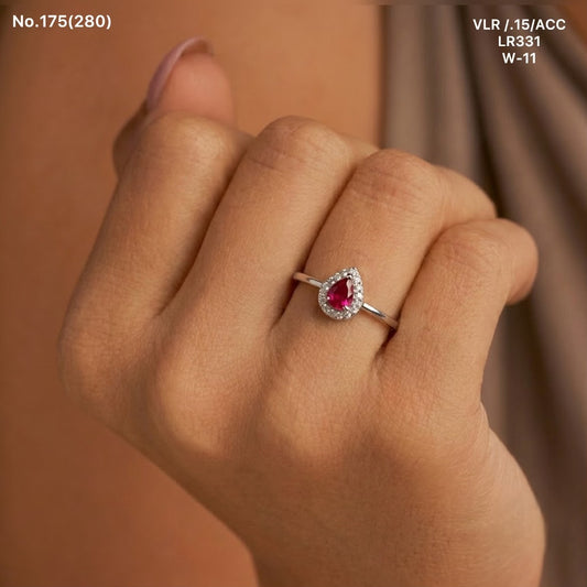 Pink drop shine silver ring for women